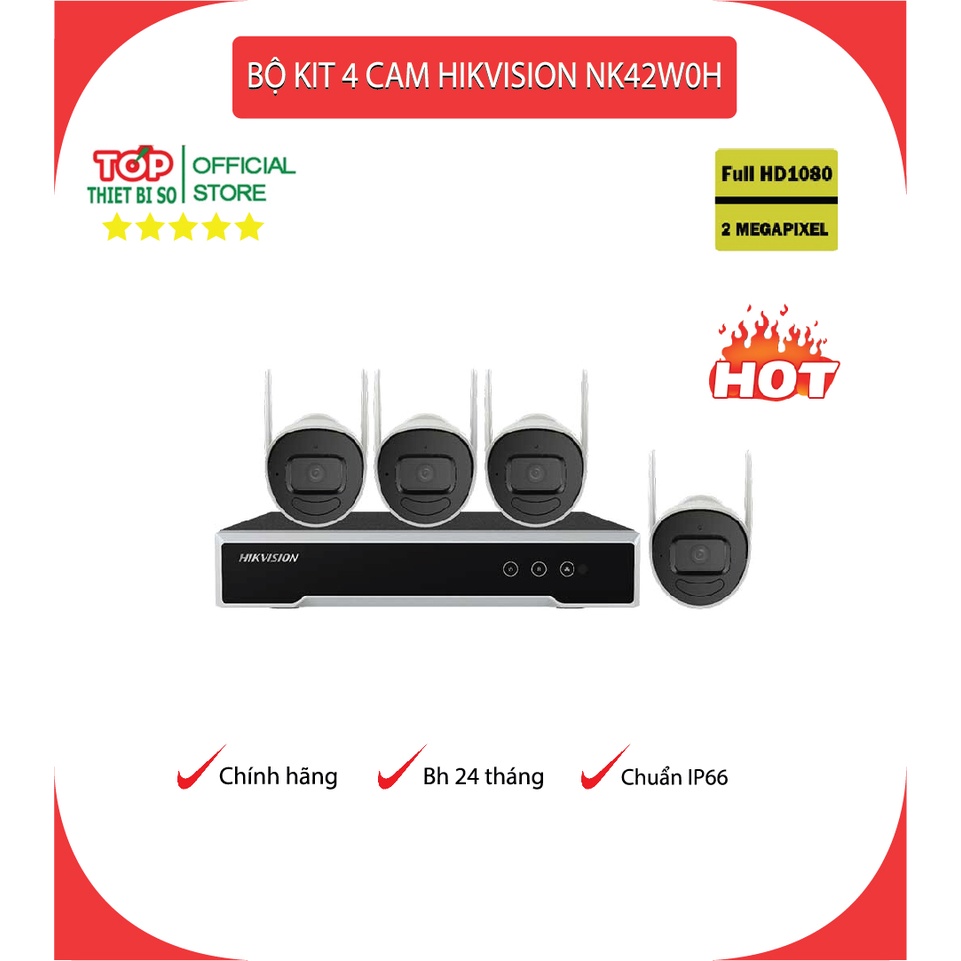 BỘ KIT WIFI HIKVISION 4 CAMERA NK42W0H full HD1080p  kèm HDD - Chính hãng bảo hành 24 tháng