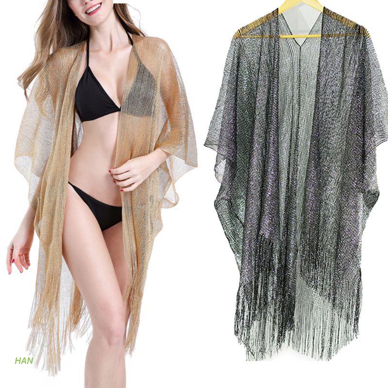 Áo Choàng Cardigan Dệt Kim Màu Trơn Phối Tua Rua Thời Trang Mùa Hè Cho Nữ