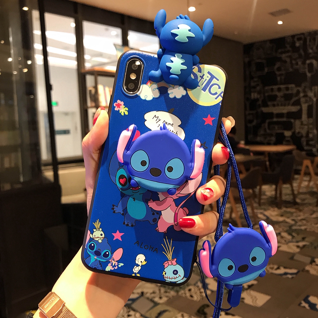 Ốp điện thoại hình nhân vật Stitch 3D kèm giá đỡ và dây đeo tiện dụng cho OPPO A3 A5 A7 A37 A39 A59 A71 A73 A77 A79 A83