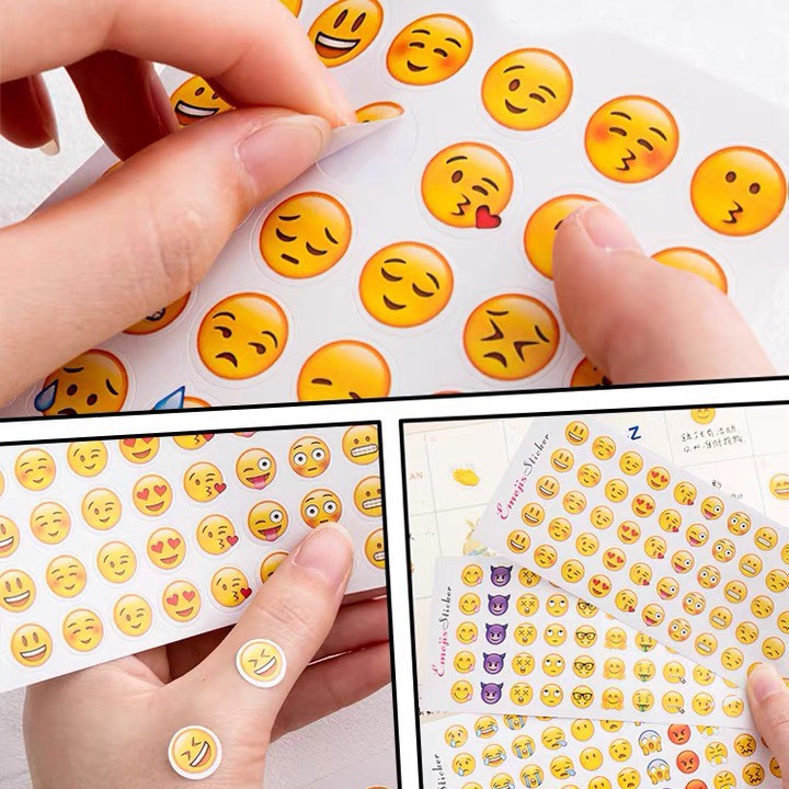 Set 12 Sticker Hình Dán Mini Tròn Biểu Cảm Emoji Đáng Yêu