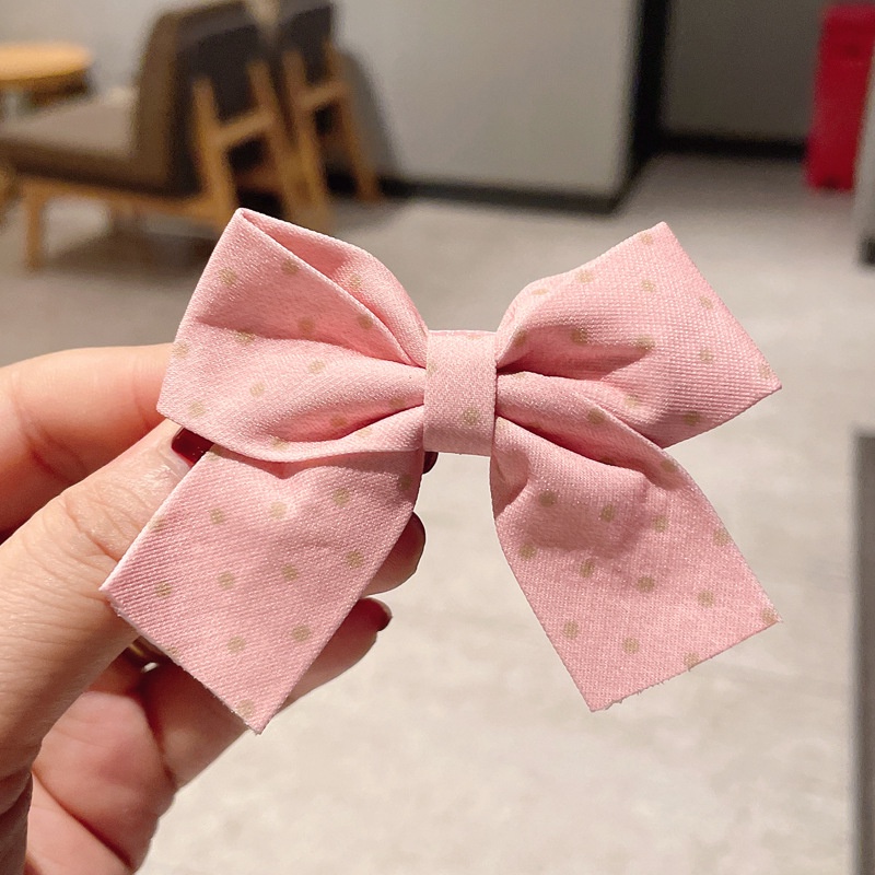 Kẹp Tóc Nơ Họa Tiết Chấm Bi Bằng Vải Thời Trang Hàn Quốc Dành Cho Bé Gái