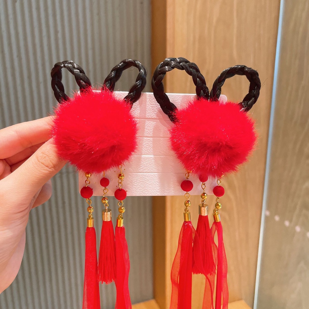 Kẹp tóc trang trí nơ hoa đính tua rua phong cách Trung Hoa xinh xắn dành cho bé gái