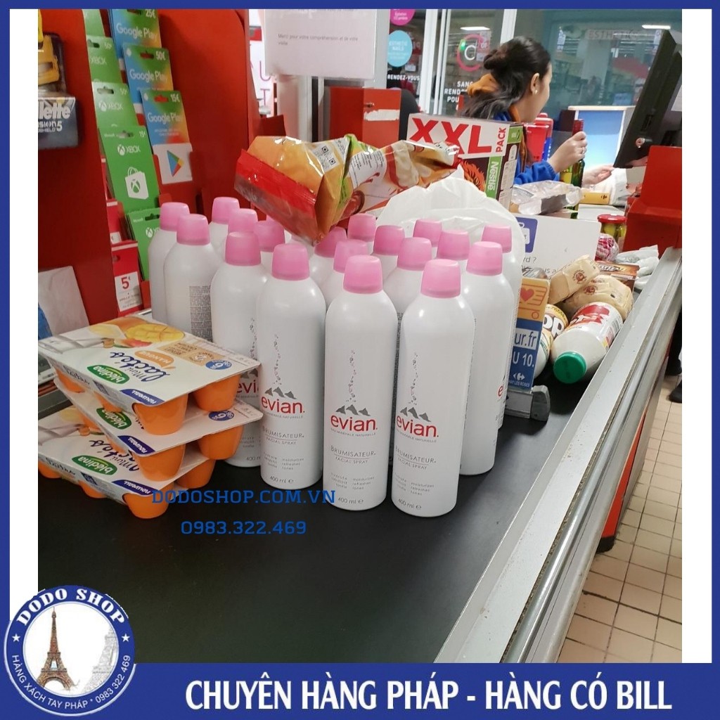 Xịt khoáng Evian 400ml - Hàng Pháp, dưỡng ẩm, chăm sóc da toàn diện_Dodoshop.com.vn