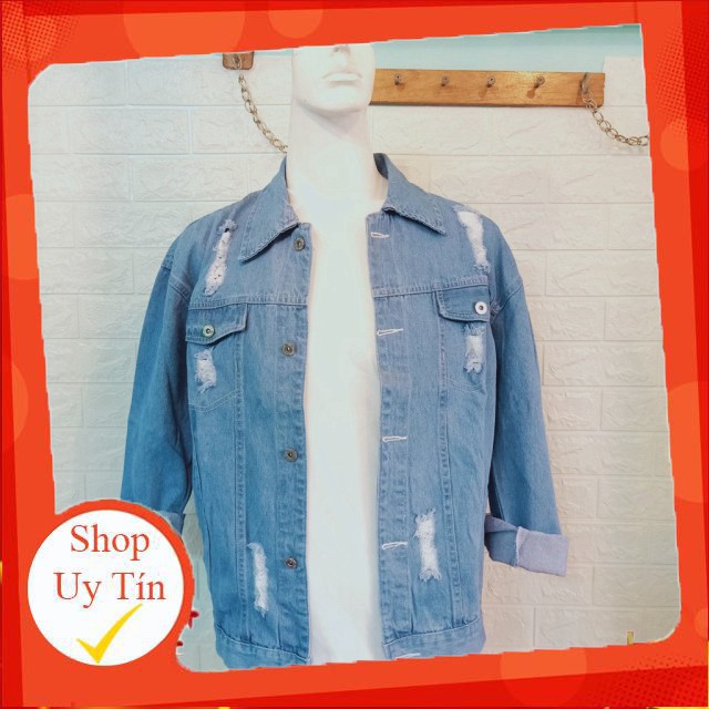 Áo Khoác Bò Rin Jean Nam 🌟FREESHIP🌟 Jeans Rách Vai Xanh Thời Trang Cá Tính Năng Động Bụi Bặm Unisex- AQ STORE
