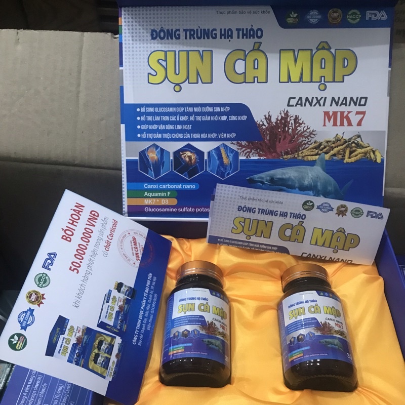 2 lọ Đông trùng hạ thảo Sụn cá mập canxi nano MK7 bổ sung dinh dưỡng cho xương khớp hiệu quả an toàn