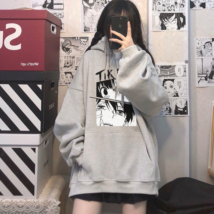 Áo Hoodie Dáng Rộng Dài Trung Bình Họa Tiết Hoạt Hình Thiết Kế Dễ Thương Cho Nữ [Lông Cừu / Mỏng] Ins