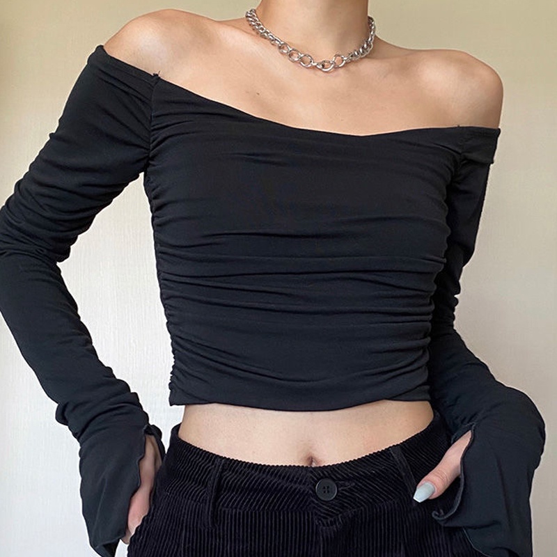 IELGY Áo Dệt Kim Mỏng Một Bên Vai Dáng Ôm Dễ Phối Đồ Thời Trang Cho Nữ