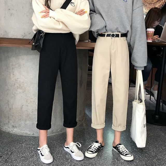 Quần slim baggy jeans đen trơn basic cạp cao ulzzang kèm ảnh thật có BIGSIZE