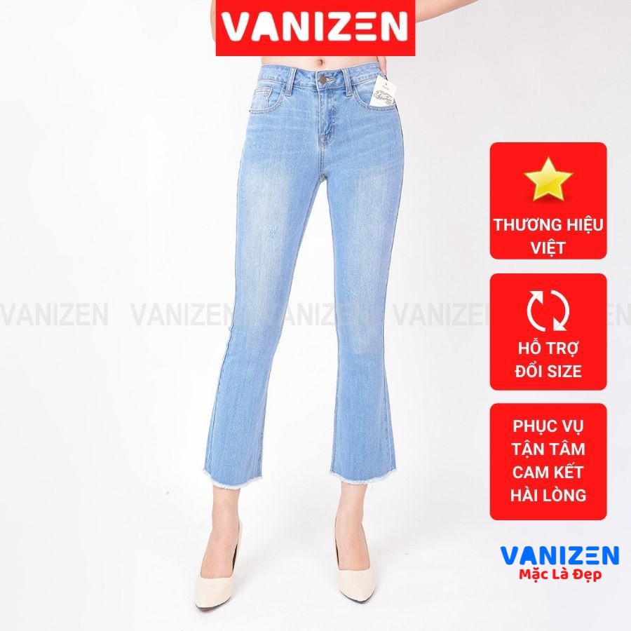 Quần jean nữ ống loe đẹp lưng cao cạp cao xước nhẹ hàng hiệu cao cấp mã 409 VANIZEN