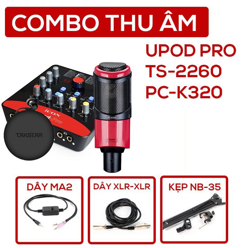 Bộ Mic Livestream Hát Karaoke Đầy Đủ Sound Card Icon Upod Pro, Mic Takstar PC-K320, Tai Nghe Takstar TS-2260 &amp; Phụ Kiện