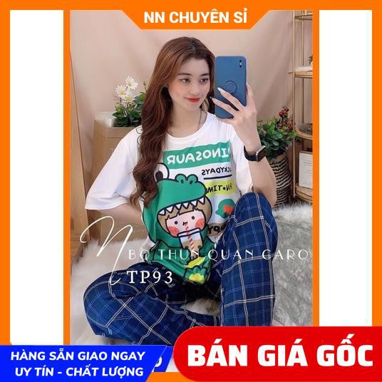 ĐỒ BỘ THUN HOẠT HÌNH QUẦN CARO TP93 TP82 ⚡️ ẢNH THẬT ⚡️ ĐỒ BỘ NỮ ⚡ ĐỒ BỘ THUN DÀI HOẠT HÌNH⚡