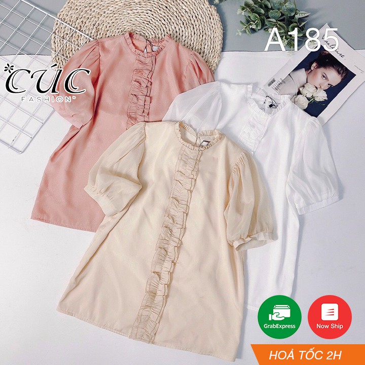 Áo sơ mi nữ cao cấp công sở Cúc Fashion A185 áo somi tơ nẹp bèo