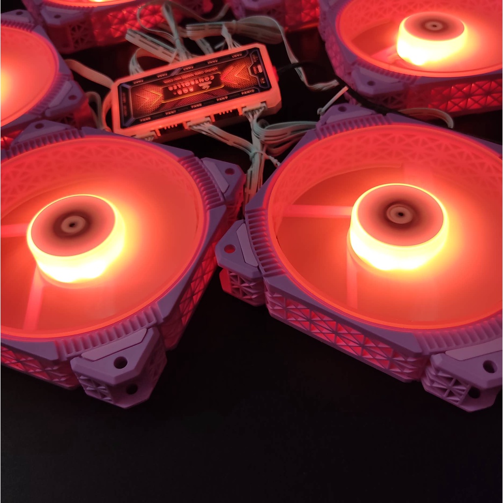 Bộ Quạt Tản Nhiệt Pink P1 12cm Fan Led RGB Đồng Bộ Mainboard - Hub Coolmoon - Nháy Nhạc