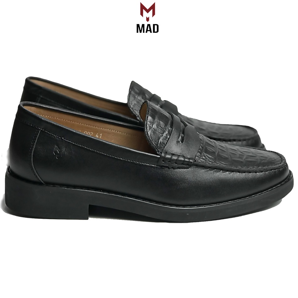 Giày tây penny loafer 2.0 MAD vân cá sấu lười công sở nam da bò cao cấp thời trang tăng chiều cao 4cm