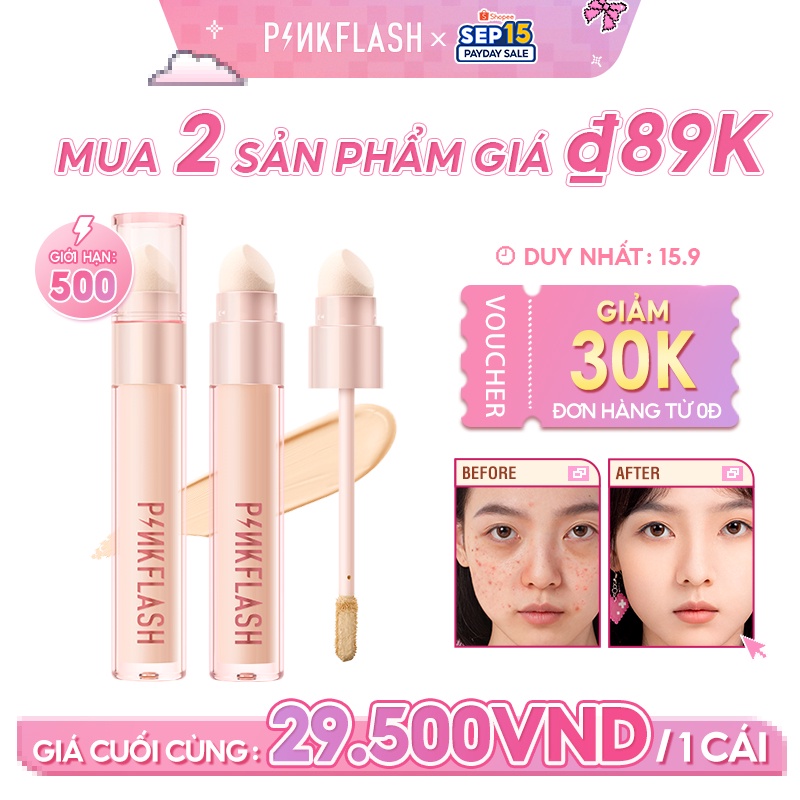 Kem Che Khuyết Điểm PINKFLASH HD Dạng Lỏng Không Vón Cục Với 5 Sắc Tố Dưỡng Ẩm Thoáng Khí Lâu Trôi 40g