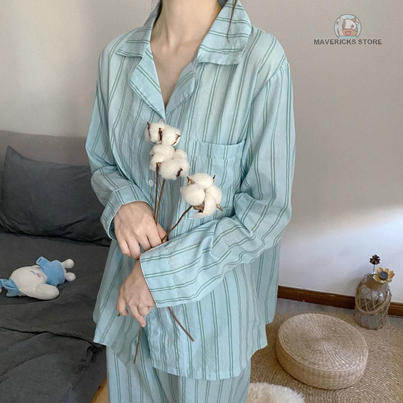 Bộ đồ ngủ pijama dài tay họa tiết kẻ sọc mới