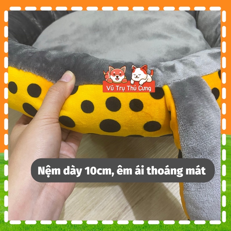 Nệm ngủ, Đệm ngủ cho Chó mèo chất liệu êm ái, thoáng mát, hoạ tiết tai mèo dễ thương