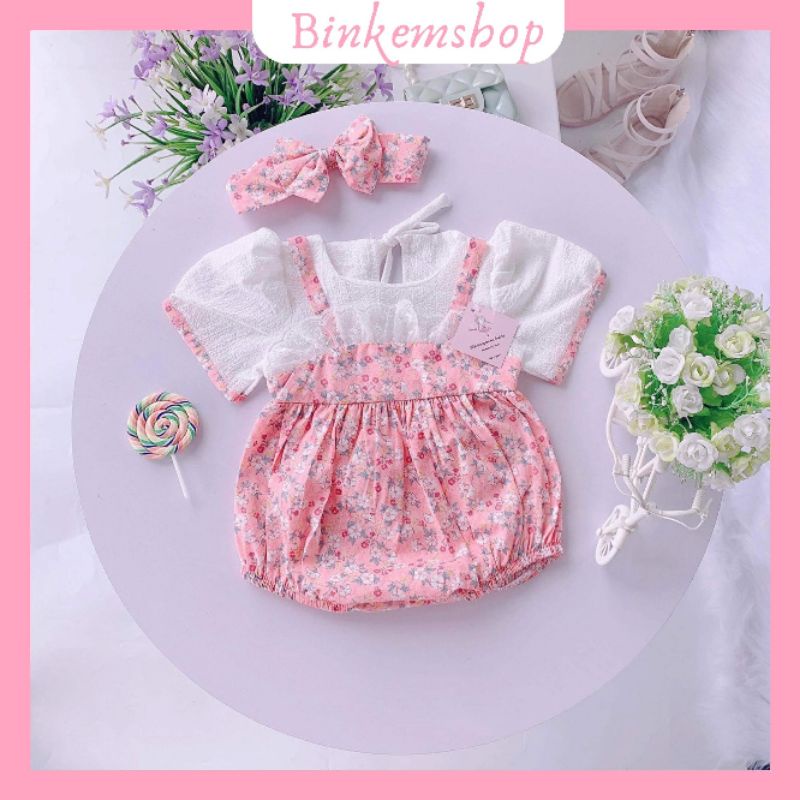 Bodysuit hoa nhí tiểu thư cho bé từ 0-12 tháng kèm giày và băng đô bé gái