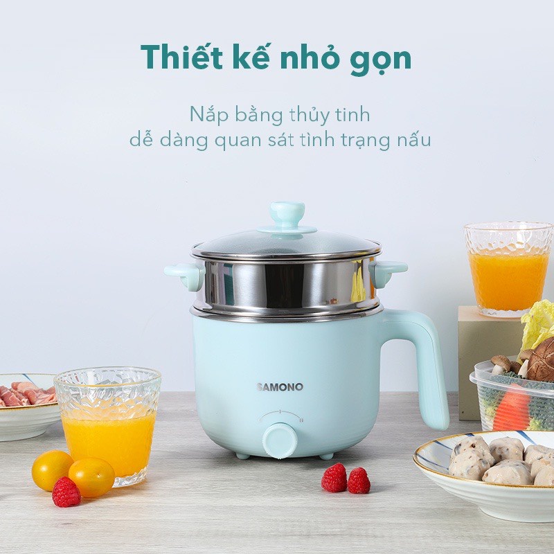 Nồi điện đa năng SAMONO SW - DG01 dung tích 1.2L có xửng hấp nấu lẩu hấp rau nấu chè tùy thích - Bảo hành 12 tháng