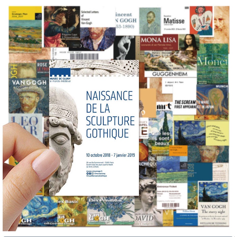 Bộ 50 Miếng Dán Trang Trí Chống Nước Hình Tranh Sơn Dầu Nghệ Thuật