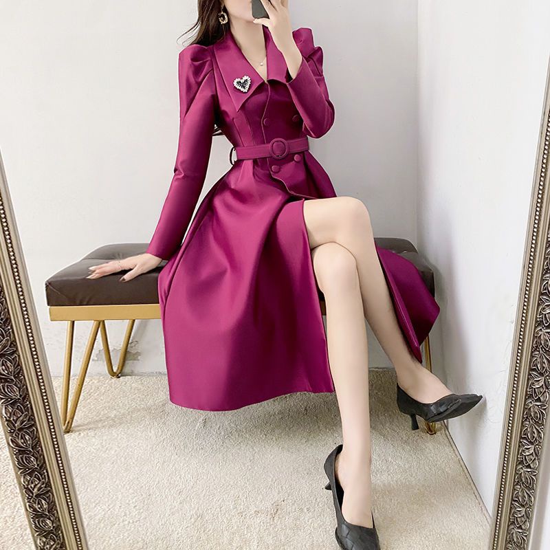 Đầm Cổ Vest Tay Dài Ôm Eo Thời Trang Mùa Xuân 2022 Cho Nữ