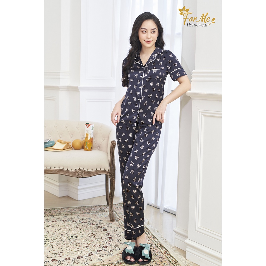 Bộ ngắn tay quần dài họa tiết Khóa phối chất Lụa giấy Luxury siêu mềm mịn forme thiết kế