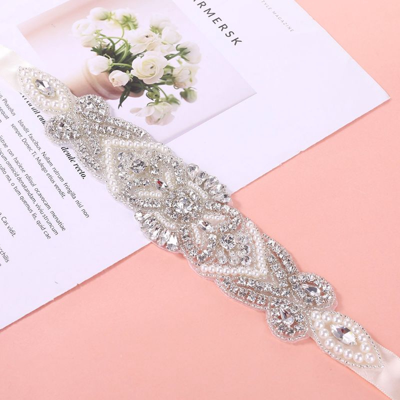 Dây nịt vải satin đính đá cho cô dâu
