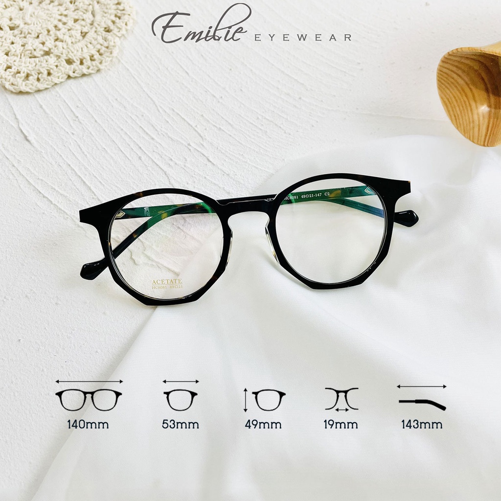Gọng kính nhựa Acetae tròn góc cạnh cao cấp siêu bền Kính mắt Emilie phụ kiện thời trang 8081