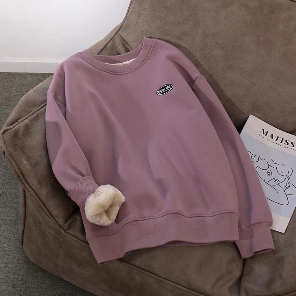 Áo Sweater Cổ Tròn Tay Dài Dáng Rộng Vải Nhung Lông Cừu Dày Thời Trang Mùa Đông 2022 Ấm Áp Cho Nữ