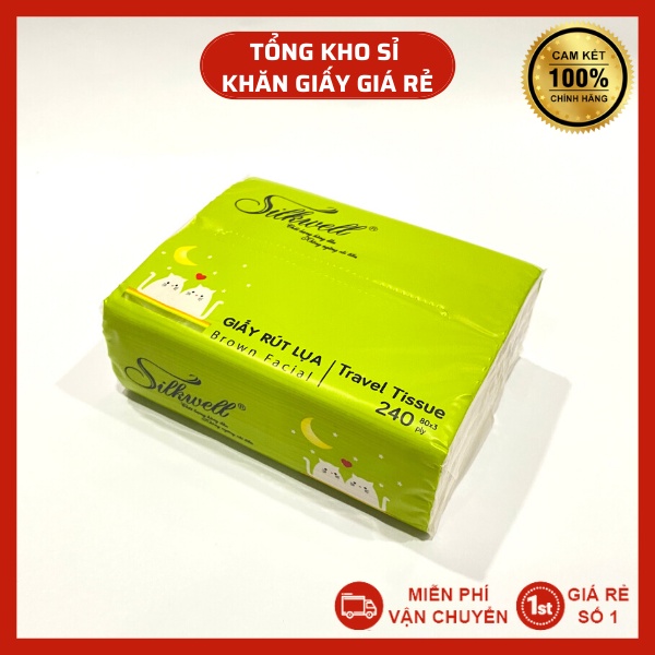 Giấy ăn gấu trúc Silkwell 300 tờ 3 lớp du lịch tiện dụng, khăn giấy gấu trúc không tẩy trắng