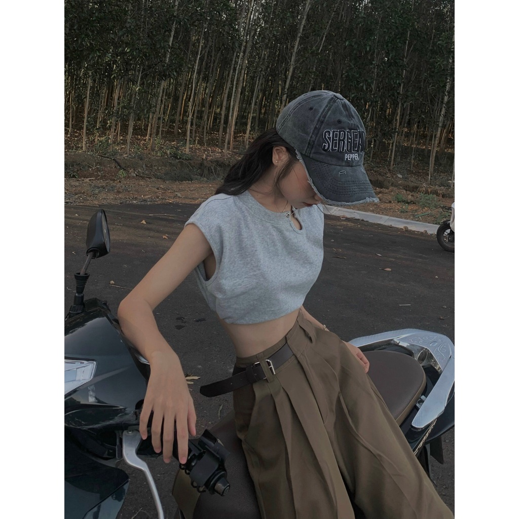 | HÌNH THẬT ĐỘC QUYỀN CUBEDLEMON|Áo croptop thun gân gài kim băng