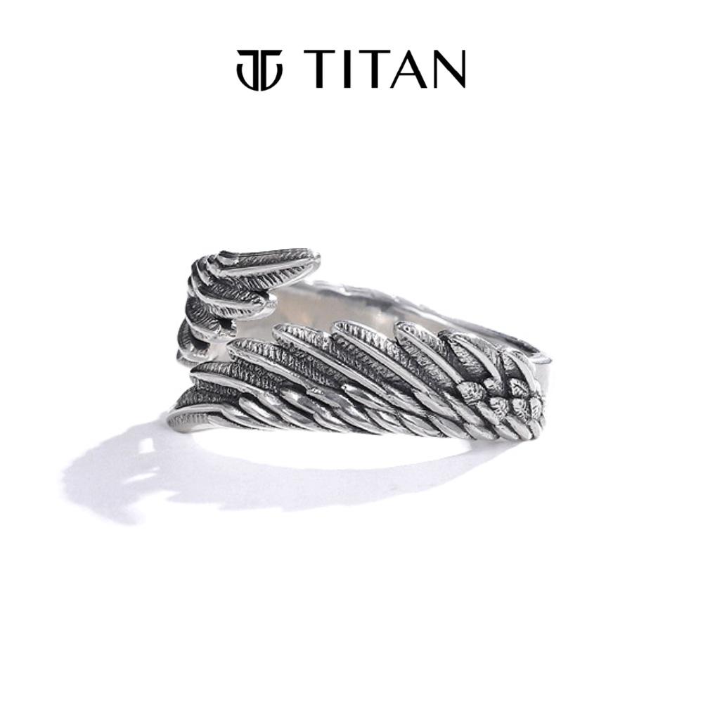 Nhẫn nam nữ họa tiết đôi cánh, nhẫn titan thời trang unisex freesize không gỉ màu bạc hiphop cá tính Titan shop