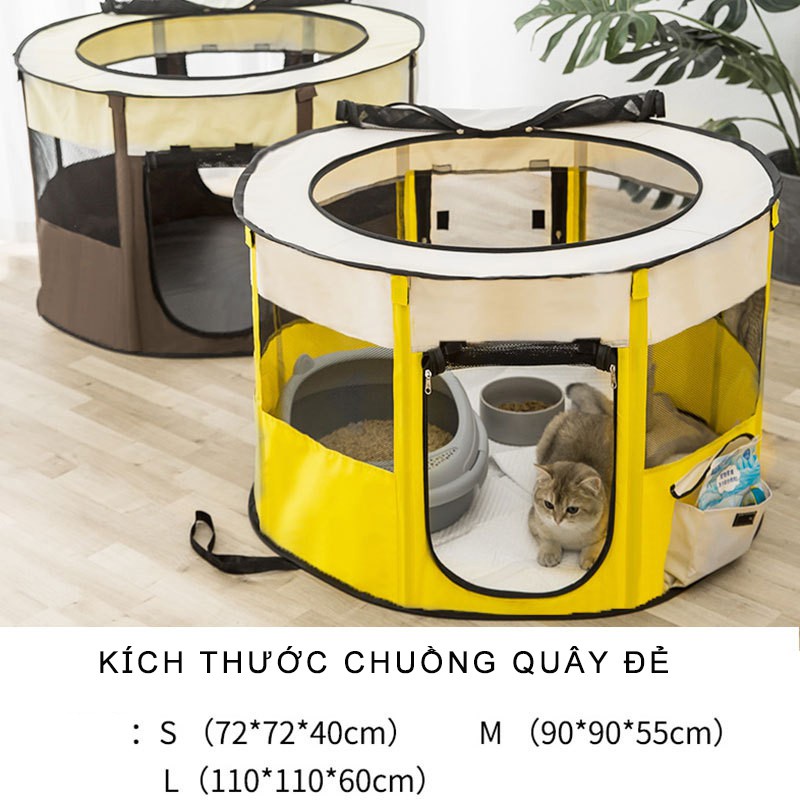Chuồng quây chó mèo sinh nở Hipipet vải offoxd chống cào xước không gian rộng gấp gọn dễ dàng