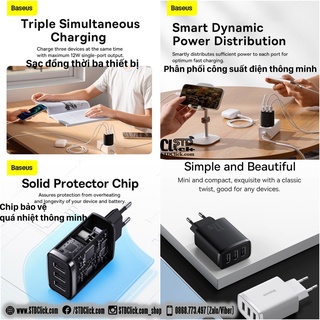 CỦ SẠC 3 CỔNG USB BASEUS COMPACT 17W MINI CHÍNH HÃNG
