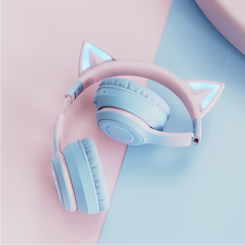 Tai Nghe Bluetooth Chụp Tai không Dây Gaming Tai Mèo Cực Xinh, Có Kèm Dây Cắm Máy Tính, Tặng Kèm Mic Rời.