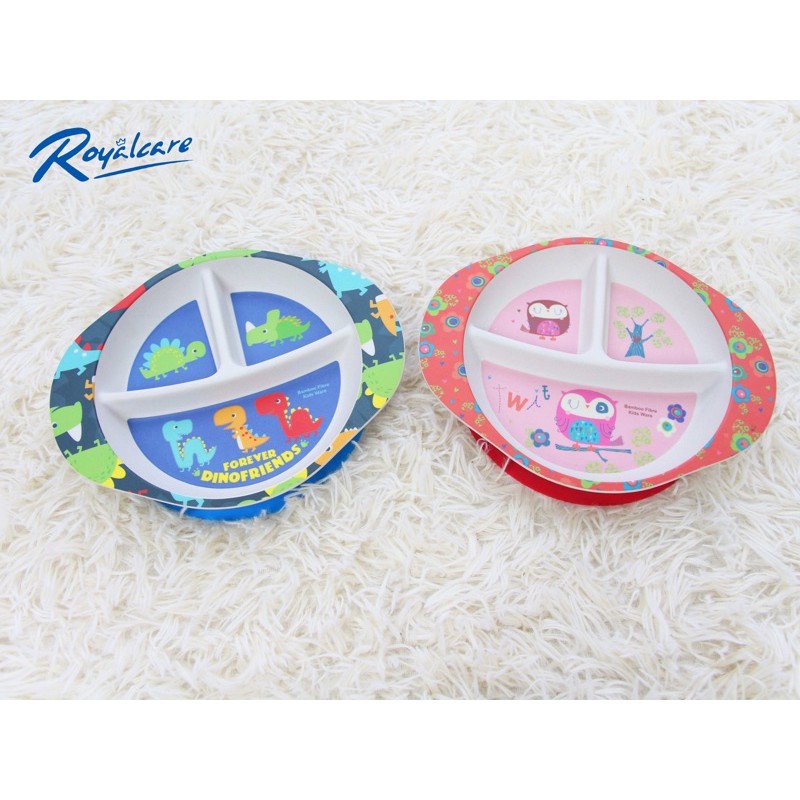 Khay ăn chia ngăn cho bé bamboo khay ăn chống lật đế Silicon bé ăn dặm BLW - Royalcare
