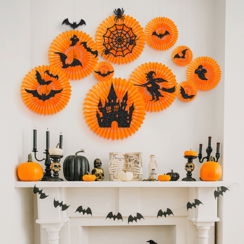 Set 28 Lồng Đèn Giấy Hình Quạt Giấy Trang Trí Halloween