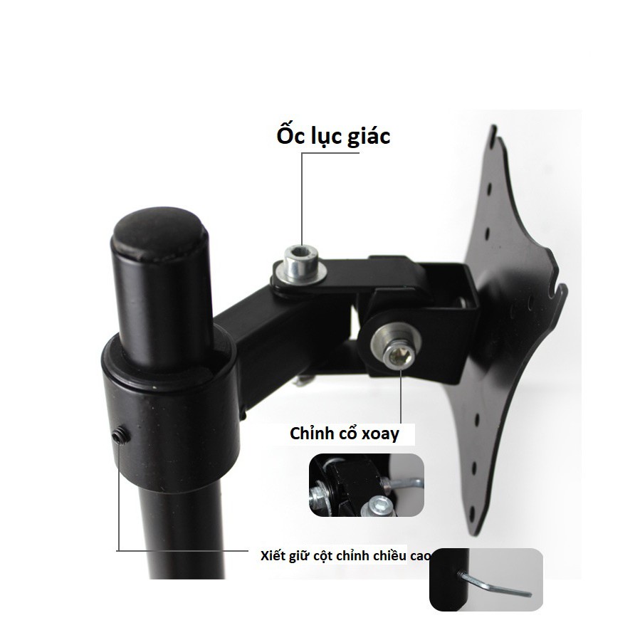 XL03 giá treo màn hình - Kẹp bàn/ Xoay 360 độ - Chân đứng/ Cột Đứng 40 Cm  -