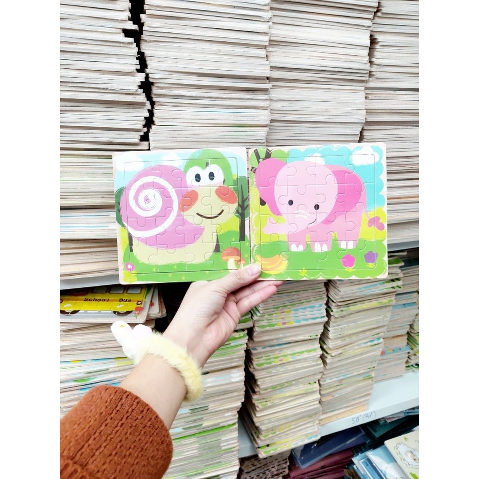 Tranh ghép gỗ 9/16 mảnh nhiều mẫu đa dạng cho bé loại đẹp (giao mẫu không trùng nhau)- Size lớn 18*18cm