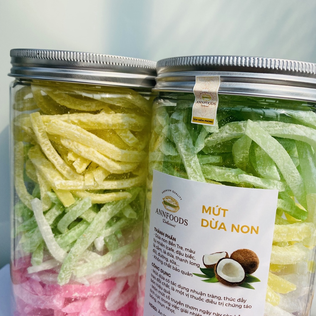 Mứt Dừa Non Nhà Làm Loại 1 Mứt Dừa Non Ngũ Săc Sợi Dẻo 100% Thiên Nhiên - Annfoods