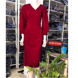 Đầm body tay dài xếp li