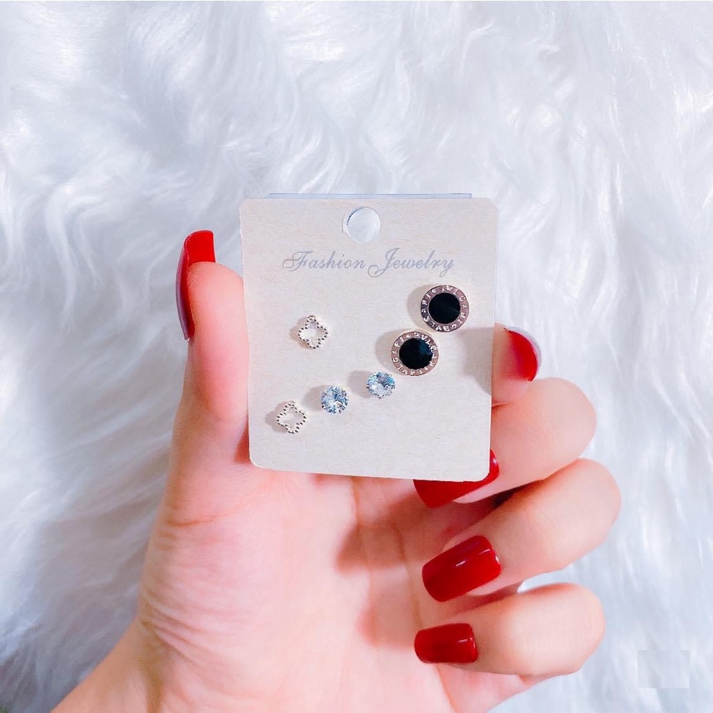 Combo 3 đôi khuyên tai bạc ta nhiều hình xinh xắn nữ tính - Trang sức bạc Evasilver