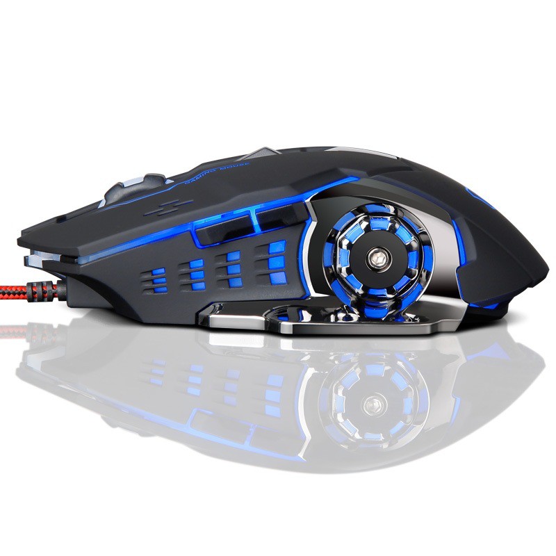 Chuột máy tính không ồn V6 Pro hiệu suất chơi game tốt DPI 6000 Led đổi màu