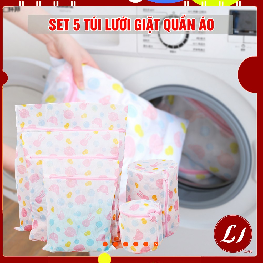 Set 5 Túi lưới giặt quấn áo HỌA TIẾT nhiều size cho máy giặt- loại mắt dày
