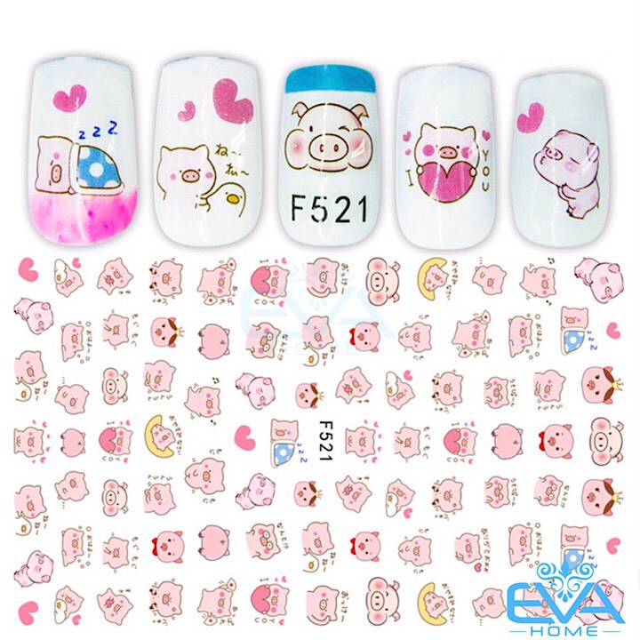 Miếng Dán Móng Tay 3D Nail Sticker Hoạt Hình Chú Heo Dễ Thương cute F521