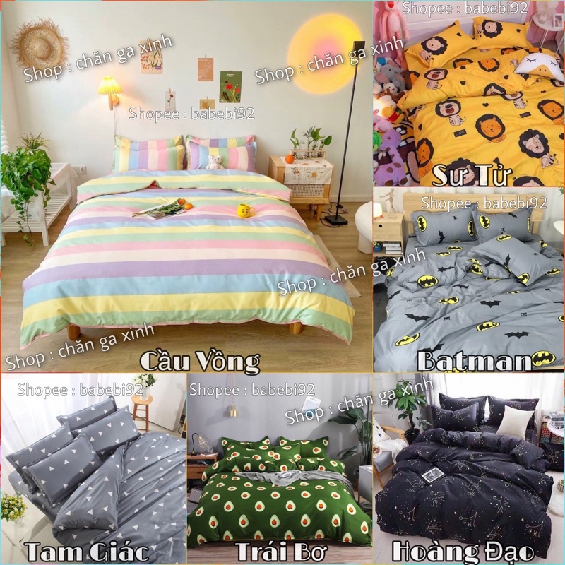 Bộ 5 món chăn ga gối cotton poly cao cấp nhiều màu họa tiết (không kèm ruột)