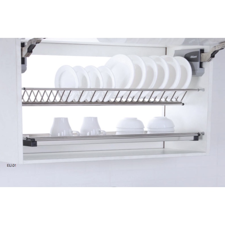 (EURO GOLD) Kệ chén,giá bát 2 tầng chữ V tủ bếp trên INOX304, tủ chén cố định có khay hứng nước