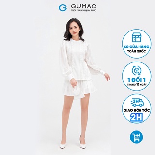 Chân váy nữ nhún tùng phối nút GUMAC màu trắng vintage VB857