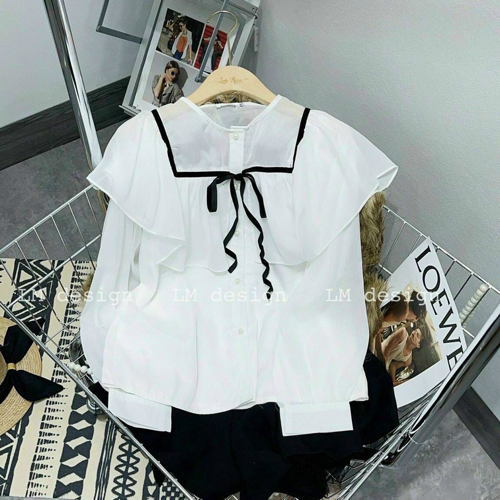 Áo sơ mi bèo tay phồng chất voan thoáng mát ,Áo sơ mi tiểu thư-LY STORE