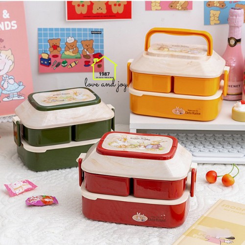 Hộp đựng cơm văn phòng, sinh viên bằng nhựa cao cấp có quai xách tiện lợi